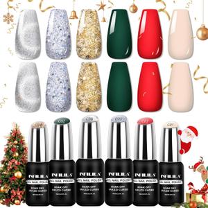 NXJ INFILILA Cat Eye Christmas Gel Nail Polish Set 6 Colors, Winter Christmas Gel Polish Set Sparkle Green Red Glitter Silver New Year Fall Gel Polish Kit Nail Art Manicure(Feline Luster)