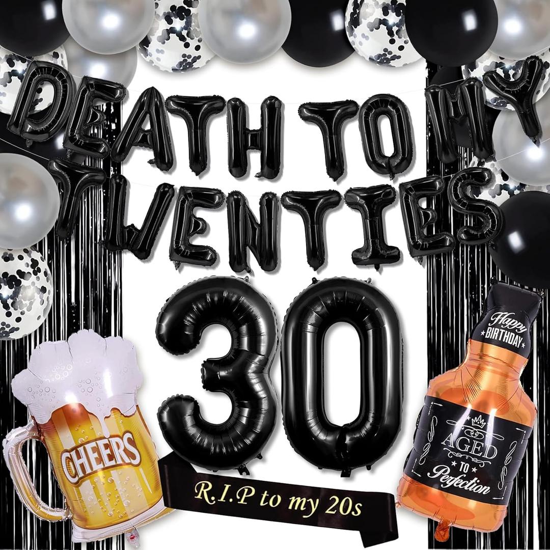 Death To My 20s Decorations 30th Birthday Decorations For Her Women Black 30th Birthday Party Decorations 30s Birthday Decorations Thirty 30 Years Old Decor Death To My Twenties Youth Decor for Him