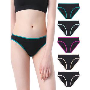 Neione Period Underwear Menstrual Panties High-Cut Cheeky Bikini Briefs Women Girls (Medium, 5-pk Playful Black)