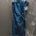 Strapless Satin Dress W/Fold Over Neckline & Back Zipper Closure (1, Teal)