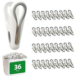 Plastic ClothesPins Heavy Duty Out door 36 Pack with Storage Box, 2.5-Inch Chip Clips with Non-Slip No-Trace Design for Laundry, Drying Clothes,Towels, Crafts, Picture, Food Clips, Home Use and Travel