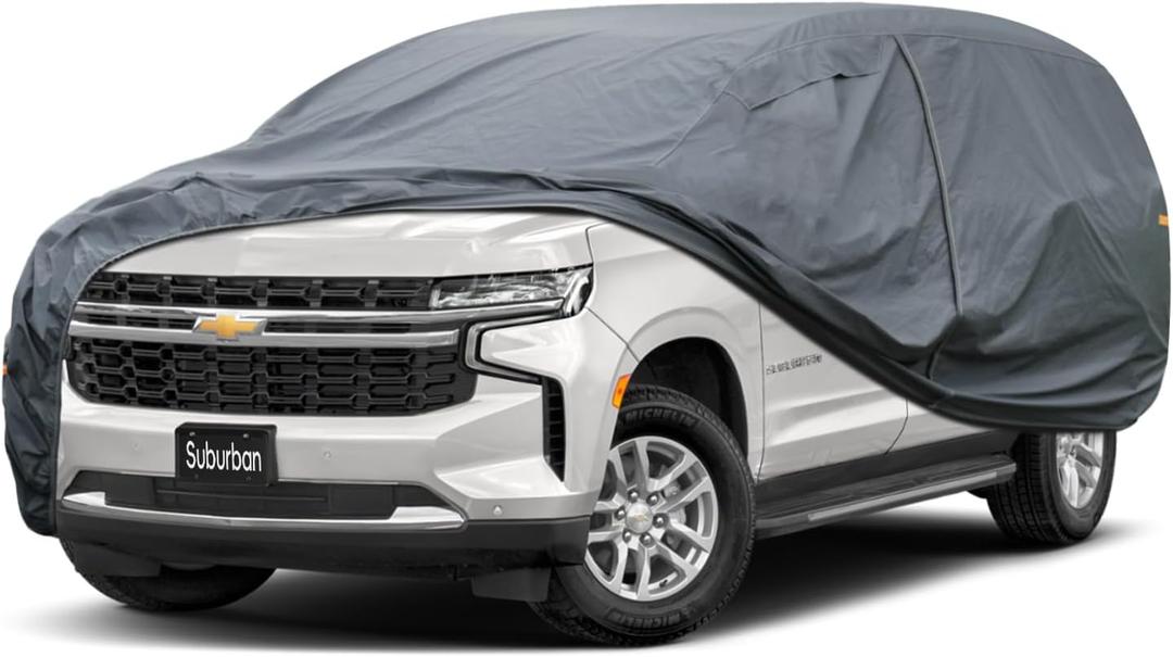 Premium Car Cover Custom Fit Chevrolet Suburban (1973-2025), 16 Layers Heavy Duty Car Cover Waterproof All Weather with Zipper Door for Sun Rain Snow Dust Uv Protection