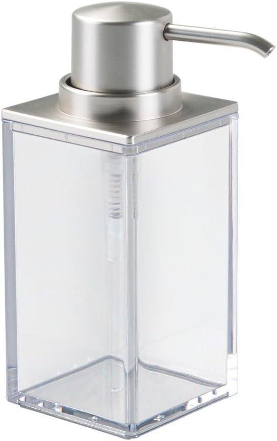 iDesign Soap Dispenser Pump, The Clarity Collection  10oz, 2.5" x 3.75" x 6.08, Clear & Brushed Nickel
