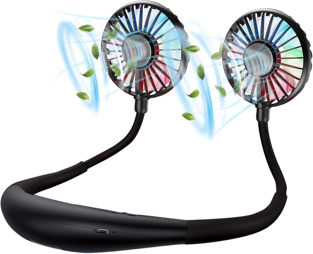Neck Fan - 2600mAh Battery Operated Hands Free Fan, Portable Hang Around Neck Fans for Fishing, Camping, Hiking, Working, USB Powered, Over 12 Hours Cooling (Black)