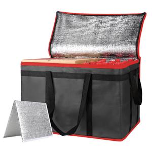 mosago Insulated Food Delivery Bag - Reusable Thermal Cooler Grocery Bags for Catering & Delivery, Pizza Carrier for Events, Large Capacity Bag Keeps Food Hot/Cold (Black with Red Trim, with Base)