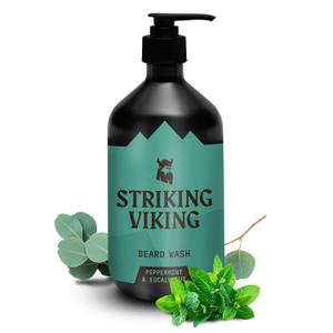 Striking Viking Beard Wash and Conditioner - 10 Fl Oz per Bottle, Peppermint & Eucalyptus - Paraben & Sulfate Free, with Jojoba Oil - Deep Clean Beard Shampoo & Conditioner - All Facial Hair Types