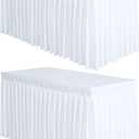 Surmente 2 Pack White Table Skirt, 14ft Polyester Tablecloth for Weddings, Banquets, or Restaurants