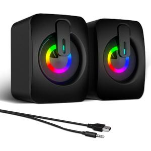 MELOGAGA RGB Computer Speakers, USB-Powered PC Speakers with 7-Color LED Backlight, 3.5mm Aux Compact Soundbar for Desktop, Laptop, Tablet  Crisp Audio & Space-Saving Design