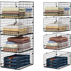 4-Tier Stackable Closet Organizers and Storage Shelves, Foldable Closet Shelf Organizer System, Stackable Storage Bins Drawers for Closet Organizer System, Black(Patent Pending, 15.7"x11.8"x34.64")