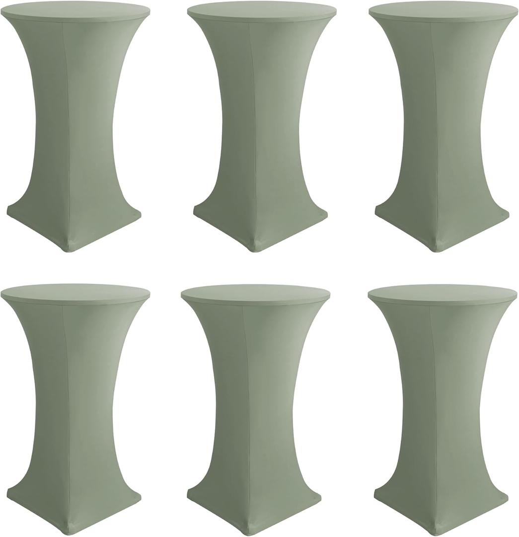 Cocktail Table Covers-Spandex Round High Top Table Cloths 6 Pack 32x43 Inch-Sage Stretch Fitted Bar Tall Tablecloth for Pub Bistro Highboy Party Event Banquet Height Folding Satnding Tables