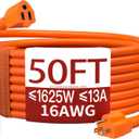 16/3 50 FT Outdoor Extension Cord Waterproof, Weatherproof & Flame Retardant Orange 3 Prong Power Cord Outside for Lawn & Garden, 13 Amps 1625 Watts 125 VAC 16AWG SJTW, ETL Listed