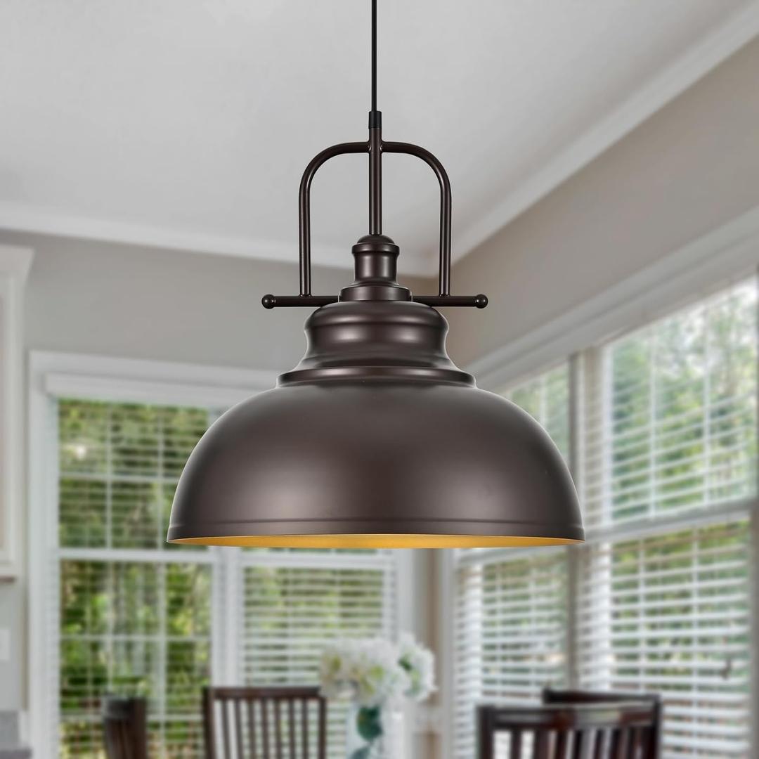 TAKEGO 15.8” Large Farmhouse Pendant Lights Kitchen Island, Oil Rubbed Bronze Rustic Pendant Light Fixture, Vintage Dome Pendant Light, Industrial Hanging Ceiling Lamp for Dining Room, Hallway