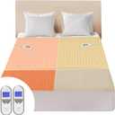 Bwarm Premium Multi-Zone Electric Heated Mattress Pad Queen Size, 60" x 80", Dual Controllers, 9 Heat Settings, 1-12 Hours Auto Off, Individual Body and Feet Settings, Machine Washable