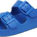 INMINPIN Boys Girls Double Buckle Slide Sandals Comfort Beach Pool Shower Slippers Adjustable Indoor Outdoor Little Kid/Big Kid,Blue,4 Big Kid