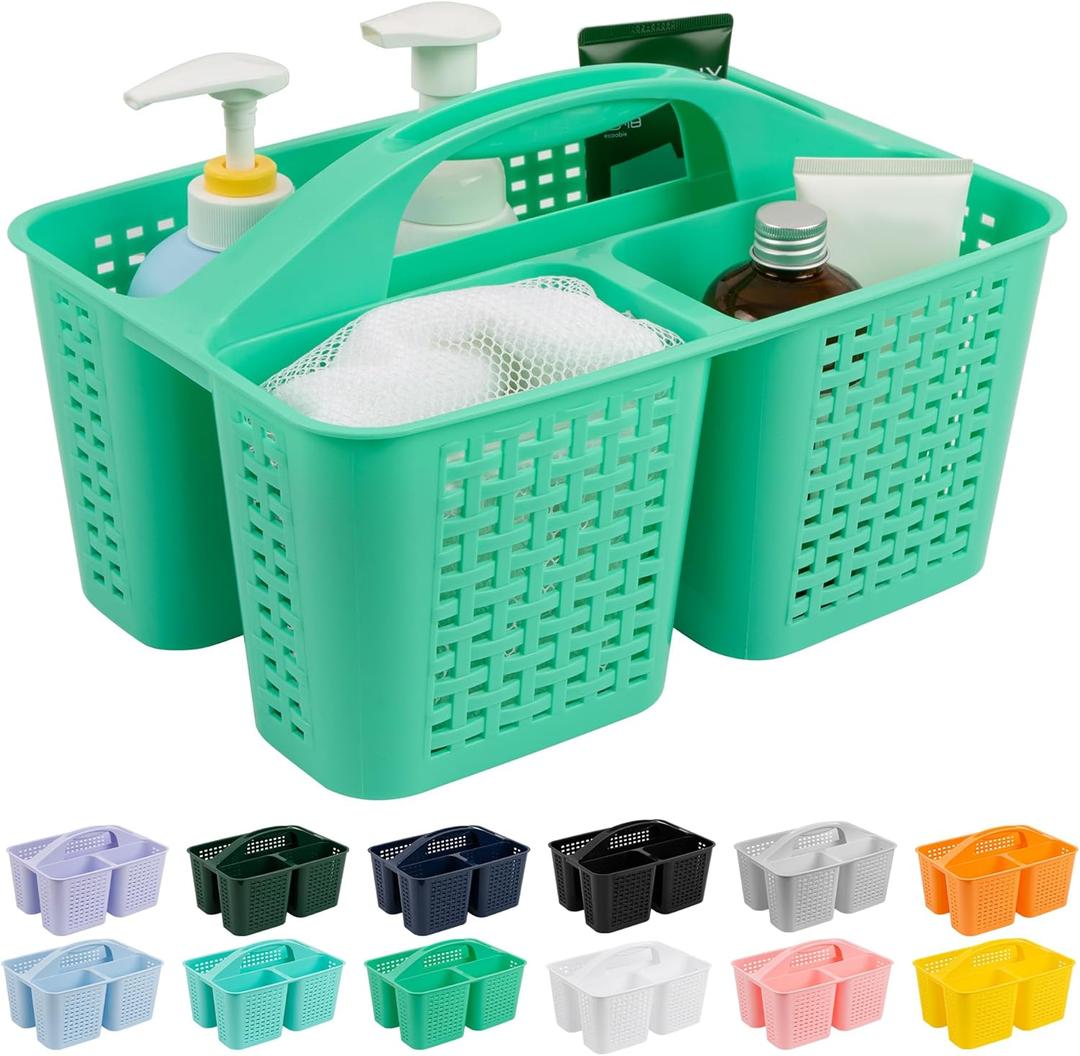 Tiawudi Portable Shower Caddy, Caddy Organizer with Handle, Plastic Shower Basket Hold Soap, Shampoo, Hair Supplies and Beauty Products, Cleaning Supplies Organizer for Home, Dorm, Shelf and Cabinet (Pistachio)