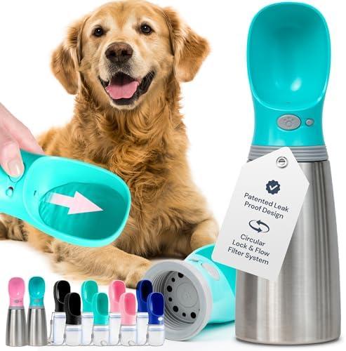 MalsiPree Leak Proof Stainless Steel Portable Dog Water Bottle - 24 oz, Blue Water Dispenser for Pets - Outdoor Dog Travel Water Bottle -