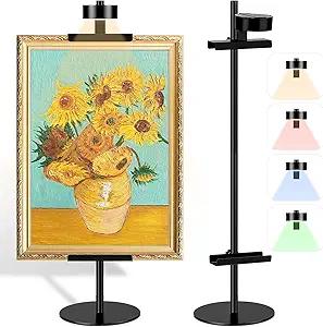 Adjustable Desktop Photo Picture Frame Holder Stand with Magnetic Wall Painting Light - Metal Vertical Stand with 4 Color Temperature, Display Stand for Picture Frames, Artwork, Canvas