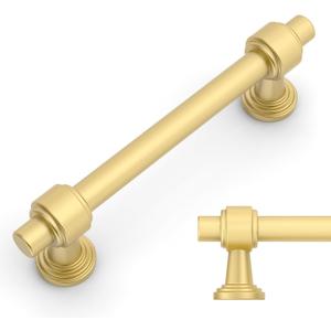 Amerdeco 10 Pack Brushed Gold Cabinet Pulls 3.75 Inch(96mm) Hole Center Drawer Pulls Cabinet Hardware Kitchen Cabinet Handles for Bathroom Dresser Pulls ZH0069