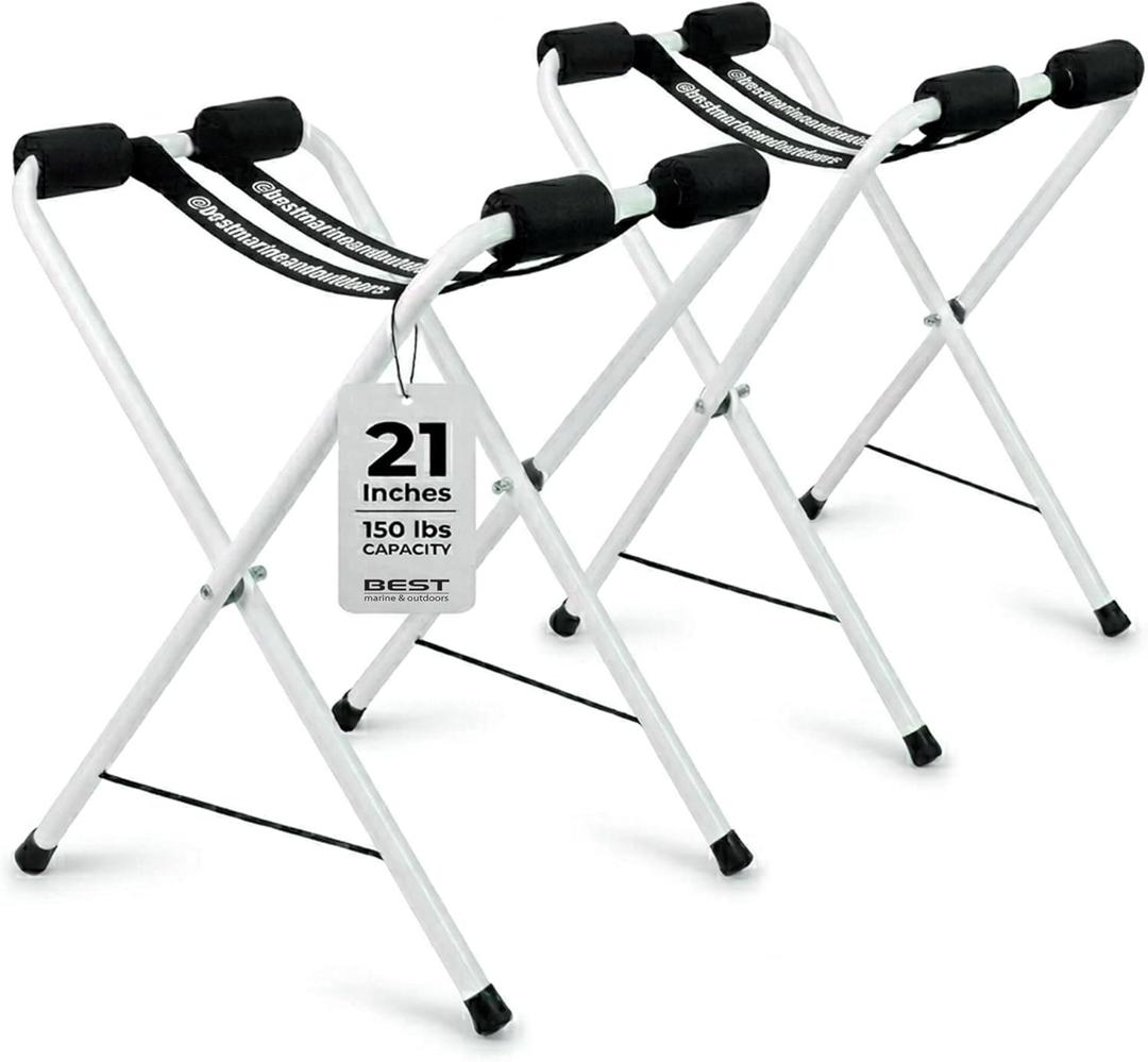 Best Marine and Outdoors Folding Kayak Stands 21" Tall, No Assembly, Heavy Duty Aluminum, Portable Kayak Storage Rack for Canoe, SUP & Paddle Board 150 lb Capacity, Lightweight & Foldable