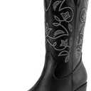 DREAM PAIRS Cowboy Boots for Women Cowgirl Western Boots Fashion Embroidery Stitched Chunky Heel Mid Calf Boots, 8