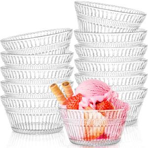 12 Pack Small Glass Bowls Set, 12 Oz Fluted Prep Dessert Bowls for Kitchen, Stackable Snack Serving Bowls Side Dishes for Ice Cream, Dipping, Yogurt, Cereal, Candy