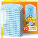30 Count Duster Refill for Swiffer Duster with 1 Handle, One-Sided Disposable Dusters Refills with 4X Microfibers, Unscented Dusters for Cleaning Home, Furniture, Blinds & Vent