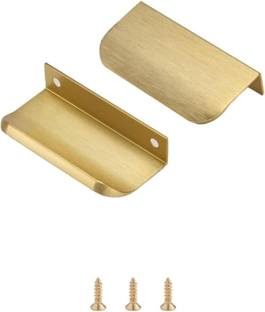 Satanga Edge Finger Tab Pulls for Cabinets Invisible Kitchen Concealed Aluminum Flat Hidden Drawer Pull Easy to Install Pack of 5 Brushed Brass 3.15inch 80mm Overall Length