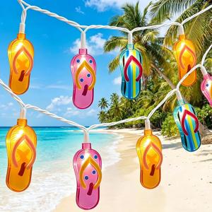 LED Tropical Beach Flip Flop String Lights, 8.5Ft Slipper String Lights Plug in with 10 Multicolor Bulbs, Summer Hawaiian Themed Decorative Lights Camping Tent Holiday Party Garden Outdoor Decor