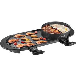 VEVOR Hot Pot with Grill, 2200W 2-in-1 Electric Smokeless Grill and Hot Pot, Korean BBQ Shabu Shabu Hotpot with Separate Dual Temperature Control, Non-stick Pan, for 1-6 People Family Dinning
