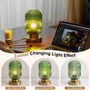 HSMKL Modern Green Ribbed Glass Table Lamps Mid Century Bedside Light Small Nightstand Lamp with Plug-in Style, E26 Night Lighting for Bedroom Living Room Tabletop