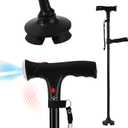 Walking StickWalking Canes for Women & MenFolding Cane with Led Light and Alarm, with Side Handle, Collapsible Cane Lightweight, Free Self Standing Foldable Stick for Seniors & Adults