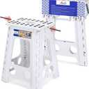 ACKO Folding Step Stool Foldable 17.5 Inch 400 lbs Capacity, Plastic Stools for Adults and Kids, Collapsible Stools for Kitchen, Stepping Stool with Handle (White)