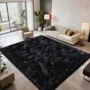 Shag Area Rugs for Bedroom Living Room, 5X8 Ultra Soft Fluffy Area Rugs for Dorm, Indoor Carpet Nursery Rugs for Kids Girls Room Home Decor, Black