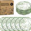 Kochorie 100 Pieces Sage Green Flower Paper Plates 7 Inches Disposable Floral Paper Plate Scalloped Sage Green Chinoiserie Vintage Flower Dessert Plates for Wedding Birthday Holiday Party Supplies