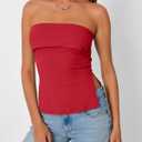 Trendy Queen Going Out Tops for Women 2026 Spring Trendy Tube Summer Top Off Shoulder Backless Strapless Bandeau Cute Work Shirts Vacation Y2k Clothes Outfits Fashion Red XS (Red, XS)