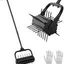 Lawn Aerator, 17'' Grass Rolling Aerators Tool Manual Garden Aerator with Handle Aeration Tool Lawn Steel Nails Aerator Machine with Sandbag, Patio Soil Roller Air Aerator Tool for Yard
