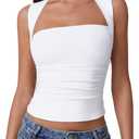 QINSEN Womens Square Neck Tank Tops Side Ruched Double Lined Slim Fit Summer Going Out Crop Top (X-Small, White)