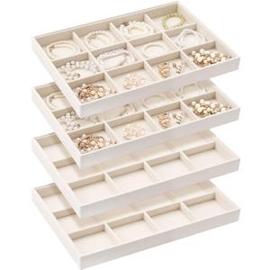 4 Pcs Stackable 12 Grids Jewelry Organizer Tray Velvet bracelet holder Tray Stackable jewelry Organizer Trays for Drawer bracelet display for Selling Bangle Necklace Earring Ring Showcase