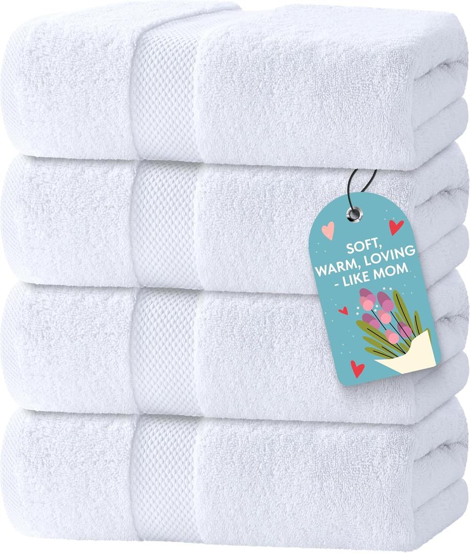 White Classic Luxury Bath Towels Set of 4 Large - 700 GSM Turkish Cotton Ultra Soft Bath Towels 27x54 | Highly Absorbent and Quick Dry | Hotel Towels for Bathroom Luxury, Plush Shower Towels, White