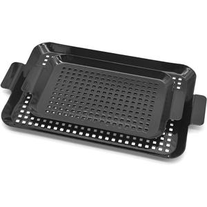 Hovico 2Pcs Grill Basket, Nonstick Grilling Tray Durable Grill Pans with Holes, Thicken Grill Pan for Outdoor Grill Small and Big Topper Baskets BBQ Accessories for Vegetable, Fish, Meat, Seafood