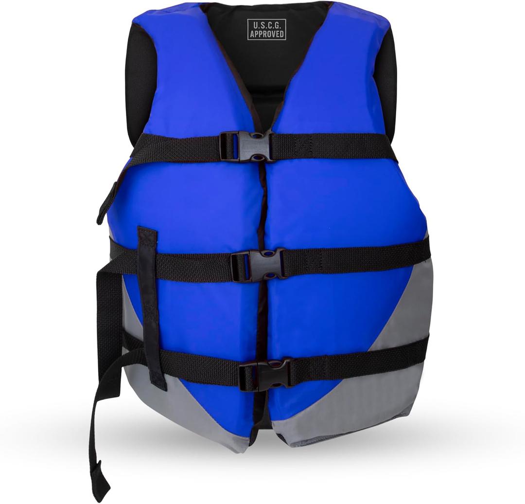 MW Adult Universal Life Vest, USCG Approved Type III Life Jacket for Adults, Great for Boating, Fishing, Tubing, & Other Water Sports. (Blue, Oversize 2XL-5XL)