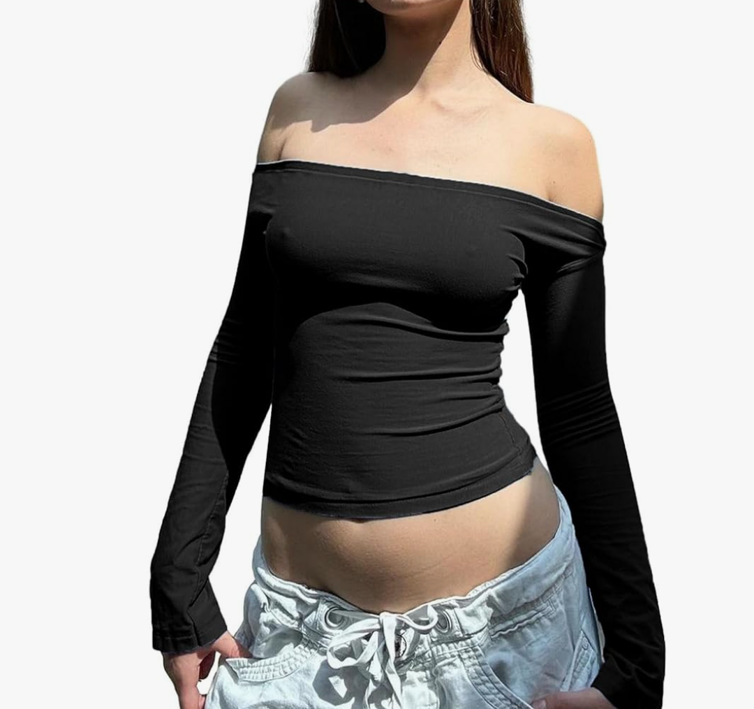 Women Y2K Long Sleeve Tops Shirt Fairy Crewneck Tight Vintage T-Shirts Casual Slim Fitted Girls Tees Streetwear XL