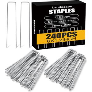 240 Pack Landscape Staples 6 Inch,11 Gauge Garden Landscape Staples, Galvanized Steel Garden Stakes, Heavy Duty Yard Ground Stakes for Gardening Plant Cover Weed Barrier Fence Lawn Tent