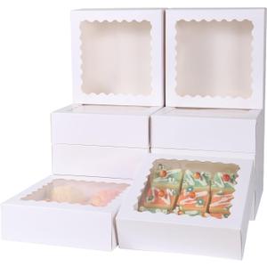 50 pcs 8x8x2.5 Inches Bakery Boxes with Window, Cake Pastry Cookie Mini Pie Box for Pastry,Dessert,Strawberries,Chocolates (White)