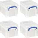 Really Useful Box 4 Pack Storage Bins, Clear Plastic Stackable Organizing Totes, 3 Liter