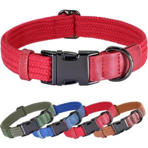 PET ARTIST Soft Cotton Dog Collar for Medium Dogs in Glamorous Red, Simple Dog Collar with Quick Release Metal Buckle & D Ring, M Size (13-21")