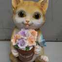 GIGALUMI Solar Garden Decor Flower Pot Cat Statues Outdoor, Birthday Gifts for Women Mom Grandma Senior Elder, Cat Ornament for Balcony, Garden, Patio, Yard, Lawn
