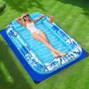 Inflatable Tanning Pool Lounger Float with Protection Tarp, 70" x 46" Pool Floats Adult with Pillow, 6 in 1 Suntan Tub Raft Floatie, Sunbathing Water Bed Lounge Blow Up Kids Ball Pit Party Gifts-Blue (Large)