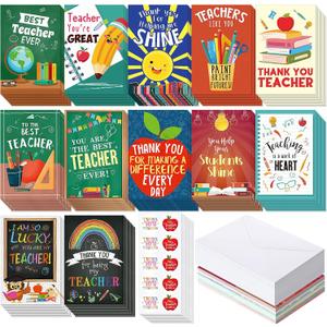 Fuyoooo Teacher Appreciation Cards 120 Sets, 4x6 Thank You Cards for Teachers from Students, Bulk Postcard with Envelopes Stickers, End of School Year Teacher Appreciation Week Gifts(Classic)