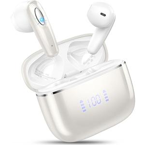 Wireless Earbud, Bluetooth Headphones 5.3 Built in 4 ENC Mic, Stereo Bass Wireless Earphones, 40H Bluetooth Earbud in-Ear Dual LED Display, USB-C, IP7 Waterproof Sport Ear Buds for Android iOS, Sliver (white Silver)